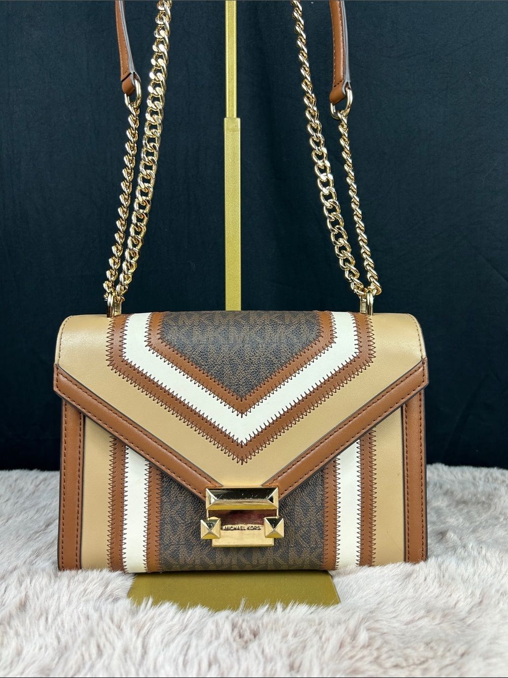 Michael Kors Whitney Medium Colorblock Patchwork Leather Crossbody Bag w COA